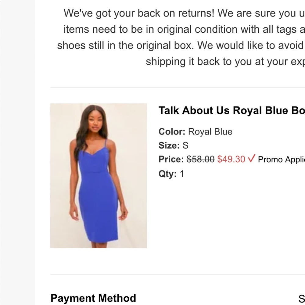 Lulus royal blue bodycon dress